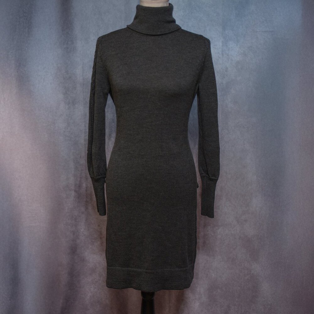 Classiques Entier Grey Turtleneck Sweater Midi Dress 100% Wool